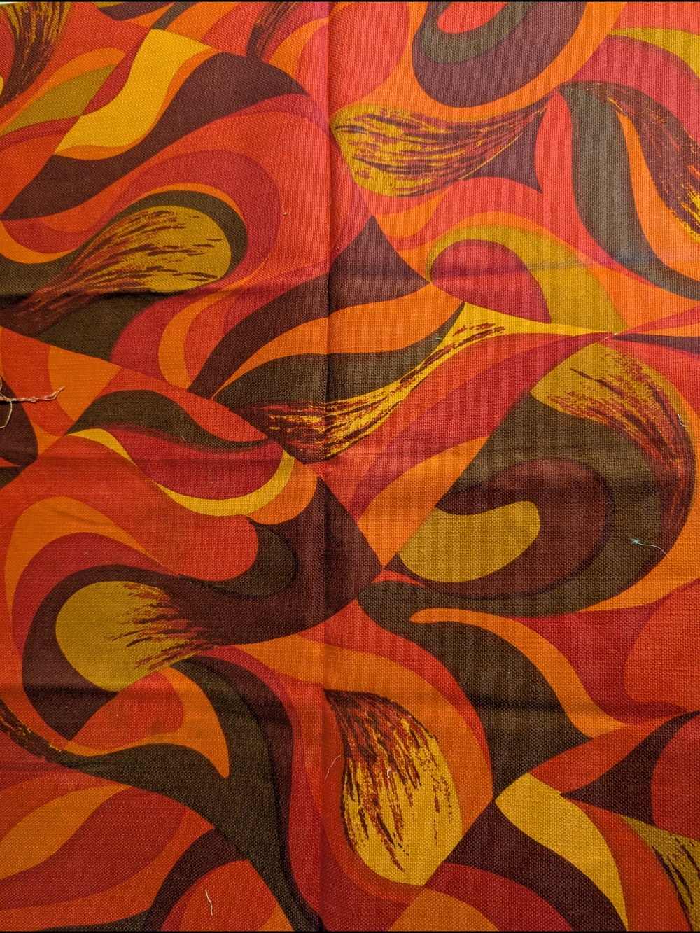 Vintage Orange Red Brown Abstract Swirl Fabric